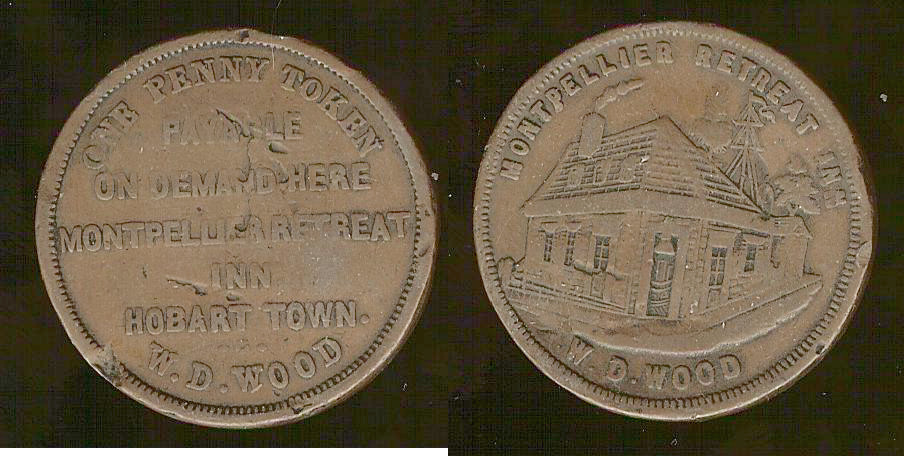 Australian token W.D. Wood Hobart Town Tasmania Penny  ND aVF